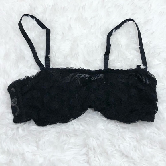 Aerie Polka‎ Dot Mesh lace Soft Cup Bra Black 34B - Picture 1 of 5